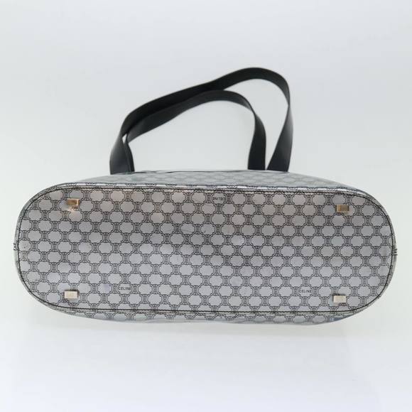 CELINE Macadam Canvas Tote Bag Enamel Silver Black Auth 70632 - Picture 6 of 16